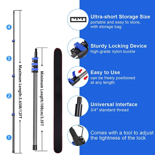Doben 3-12FT Carbon Fiber Light Bulb Changer - 18FT Reach