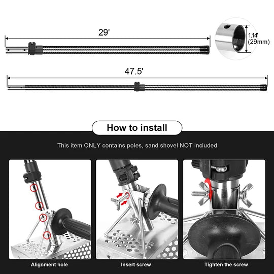 Doben Carbon Fiber Sand Scoop Pole - Rust - Proof Telescopic Beach Metal Detecting Tool