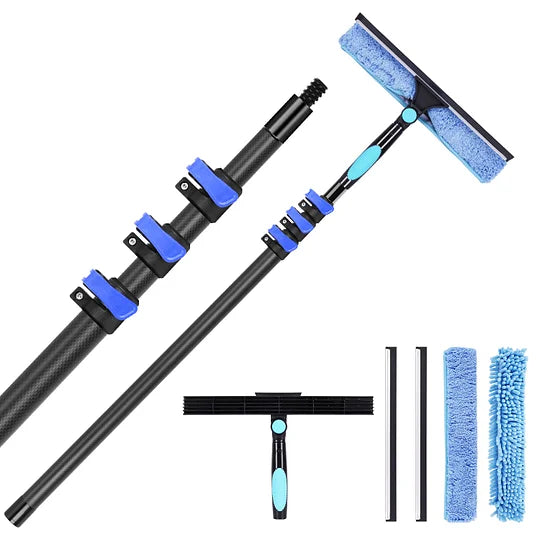 Doben 12FT Carbon Fiber Window Cleaner - Telescopic Pole Scrubber & Squeegee