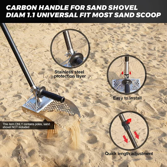 Doben Carbon Fiber Sand Scoop Pole - Rust - Proof Telescopic Beach Metal Detecting Tool