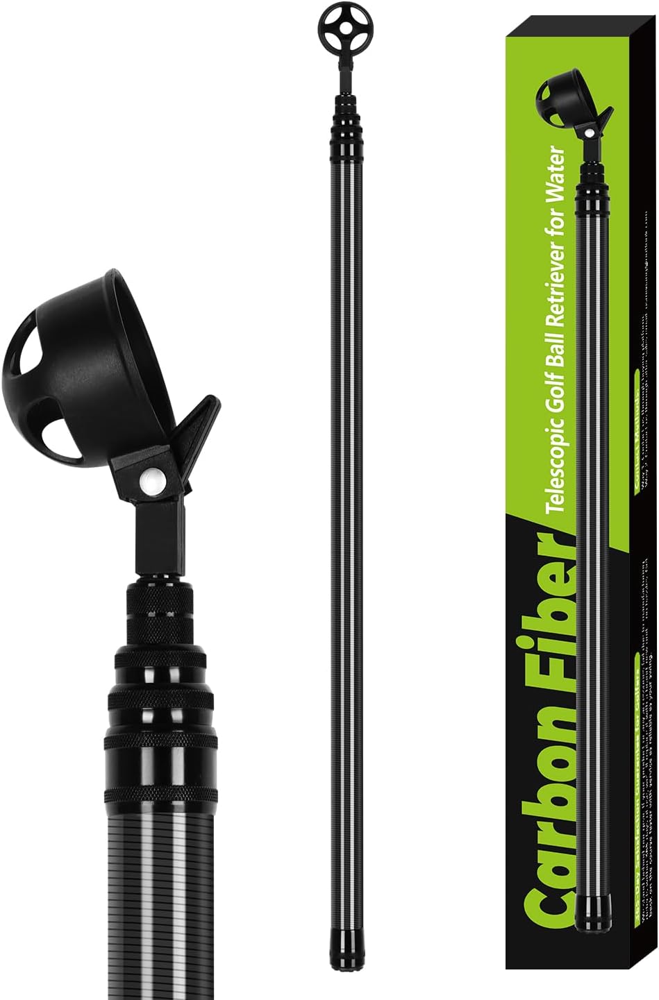 Doben Golf Ball Retriever Telescopic, Carbon Fiber Golf Ball Picker Upper for Water, Lightweight & Durable Golf Ball Grabber with 2 Claw Sucker Tool, Golf Accessories Gifts for Men Women