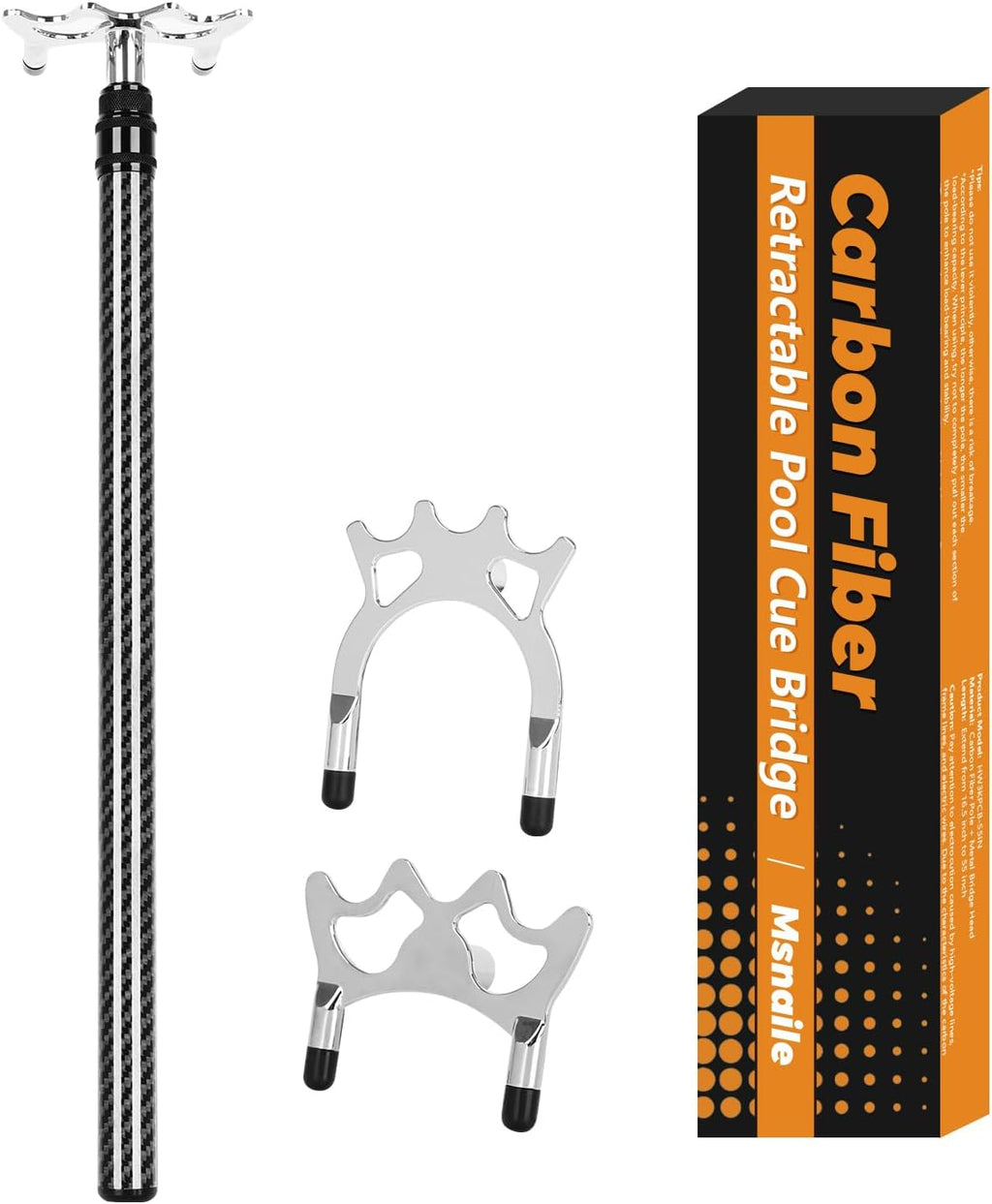 3K Carbon Fiber Retractable Pool Bridge Stick with Removable Metal Bridge Heads, Professional Snooker Cue Rest with Storage Bag, Pool Table Billiards Accessories Birthday Valentine's Day Gift