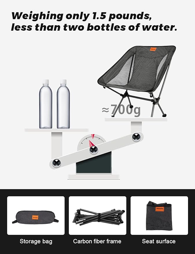 Doben Carbon Fiber Lightweight Folding Camping Chair , Stable Compact Portable for Outdoor Camp, Travel, Beach, Picnic, Festival, Hiking, Backpacking