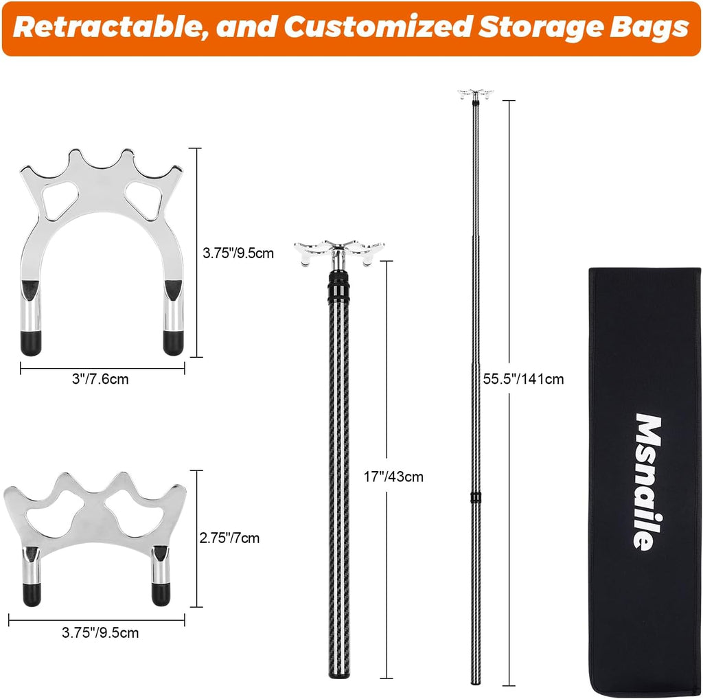 3K Carbon Fiber Retractable Pool Bridge Stick with Removable Metal Bridge Heads, Professional Snooker Cue Rest with Storage Bag, Pool Table Billiards Accessories Birthday Valentine's Day Gift