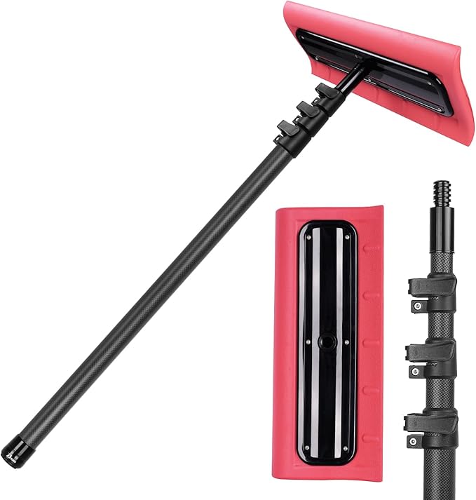 Doben 3.5-12 ft Scratch-Free Carbon Fiber Snow Shovel & Ice Scraper (Reaches 18 ft when standing) Pre-Assembled Extendable Roof Rake for Snow Removal