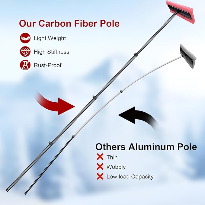 Doben Scratch-Free carbon fiber Car Snow Brush & Ice Scraper | 3.5-12ft Pole.| Premium Snow Removal and Car Cleaner Kit |Perfect for SUV/Truck/Car Windshield, Windows, Roof