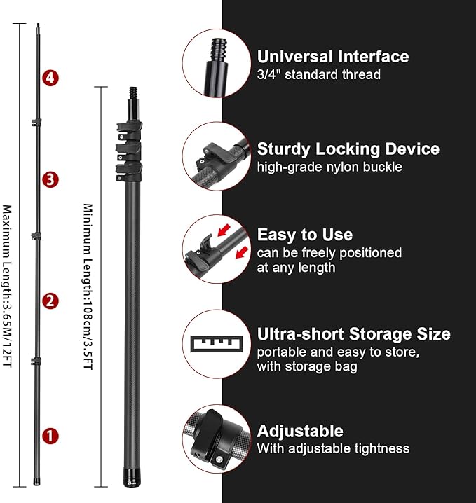 Doben Scratch-Free carbon fiber Car Snow Brush & Ice Scraper | 3.5-12ft Pole.| Premium Snow Removal and Car Cleaner Kit |Perfect for SUV/Truck/Car Windshield, Windows, Roof
