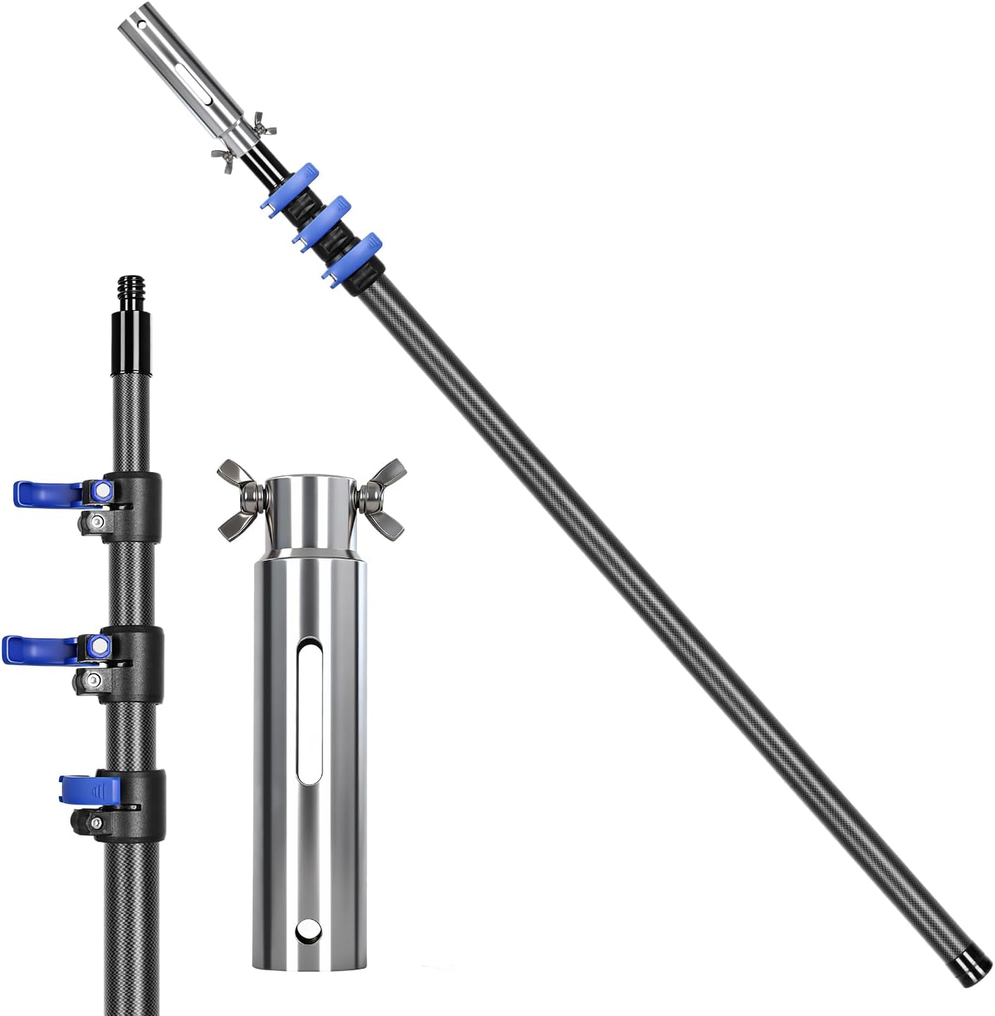 Doben Fiber Pool Pole, Professional Ultralight Pool Poles 3.7/4.6 to 12/15 FT, Telescoping Lightweight Pool Cleaning Pole, Brush
