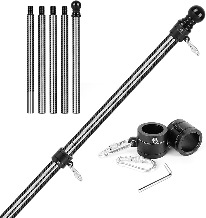 Doben 6FT 3K Carbon Fiber Flag Pole - Tangle Free Black Rust/Wind Resistant (No Bracket)