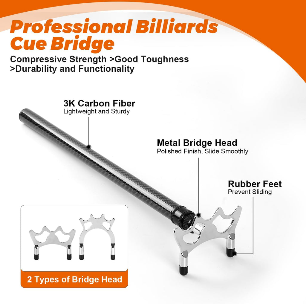 3K Carbon Fiber Retractable Pool Bridge Stick with Removable Metal Bridge Heads, Professional Snooker Cue Rest with Storage Bag, Pool Table Billiards Accessories Birthday Valentine's Day Gift