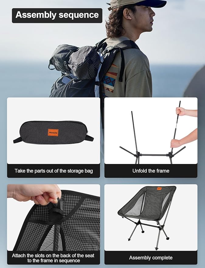 Doben Carbon Fiber Lightweight Folding Camping Chair , Stable Compact Portable for Outdoor Camp, Travel, Beach, Picnic, Festival, Hiking, Backpacking