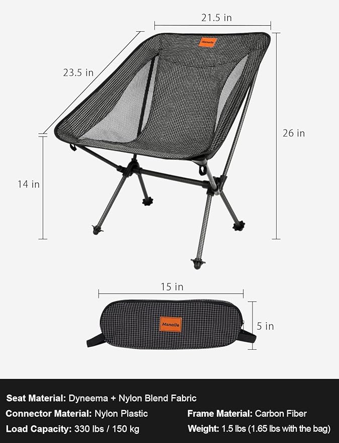 Doben Carbon Fiber Lightweight Folding Camping Chair , Stable Compact Portable for Outdoor Camp, Travel, Beach, Picnic, Festival, Hiking, Backpacking