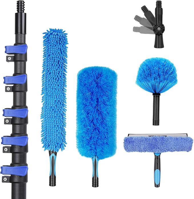 Doben 5-in-1 Duster Kit - 4.7-24FT Carbon Fiber Pole for High Ceilings/Fans