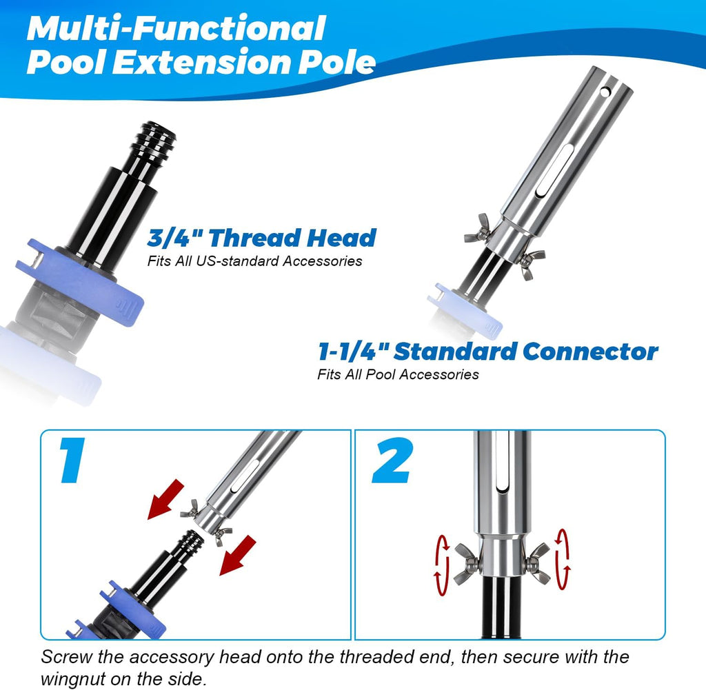 Doben Carbon Fiber Pool Pole, 16FT Heavy Duty Telescopic Pool Pole, Universal Extension Pole for Nets, Skimmers, Brushes