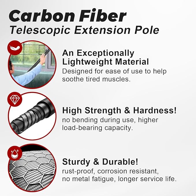 Doben Scratch-Free Carbon Fiber Car Snow Brush & Ice Scraper | 4-24FT Pole. Perfect for SUV/Truck/Car/Van Windshields, Windows, and Roofs