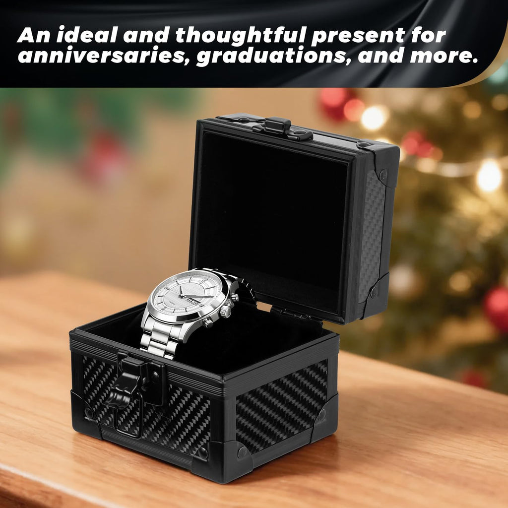 Doben Luxury Watch Case for Men, Carbon Fiber Hard Watch Box with Plush Interior, Single Storage Watch Organizer, Luxury Gift Box for Collectors