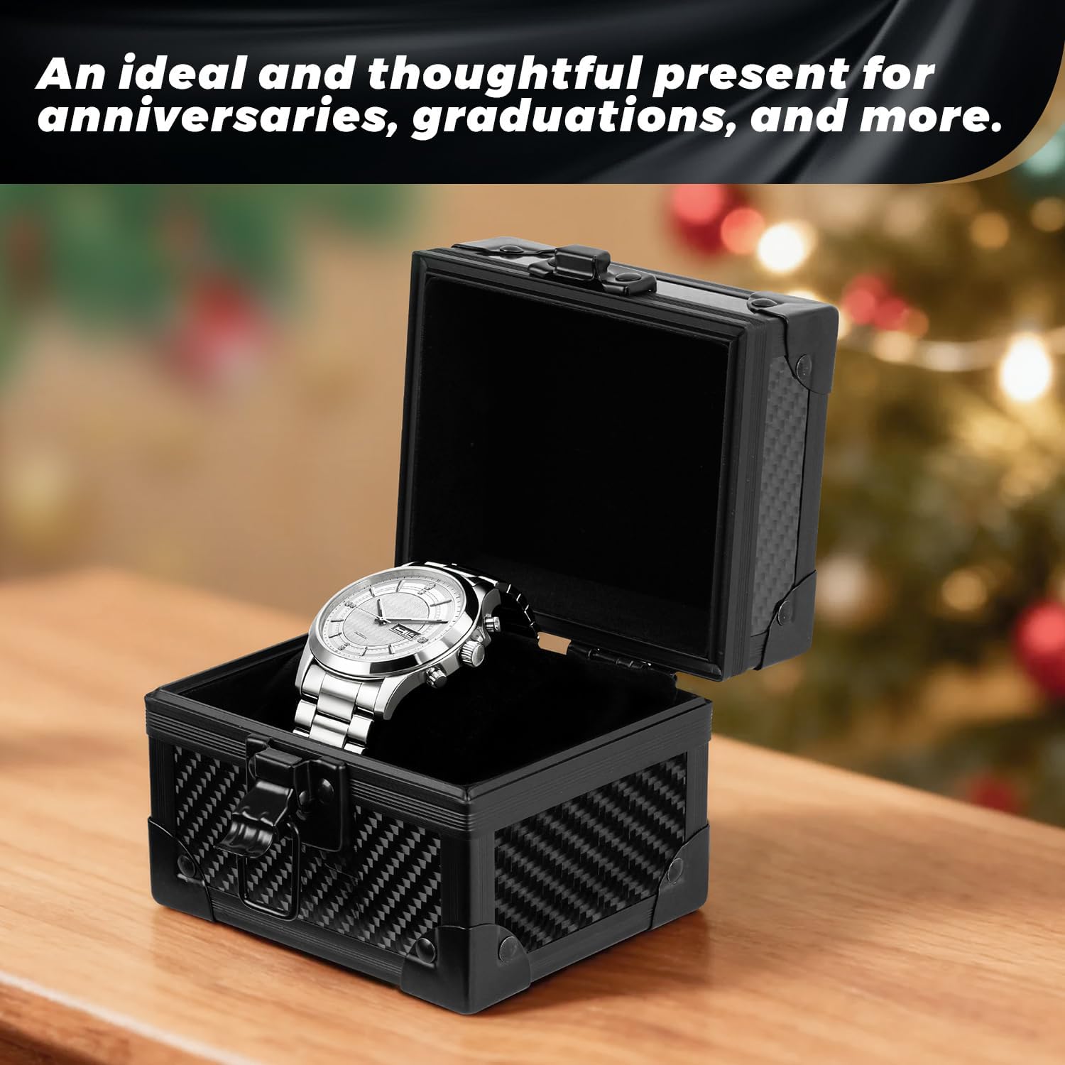 Doben Luxury Watch Case for Men, Carbon Fiber Hard Watch Box with Plush Interior, Single Storage Watch Organizer, Luxury Gift Box for Collectors