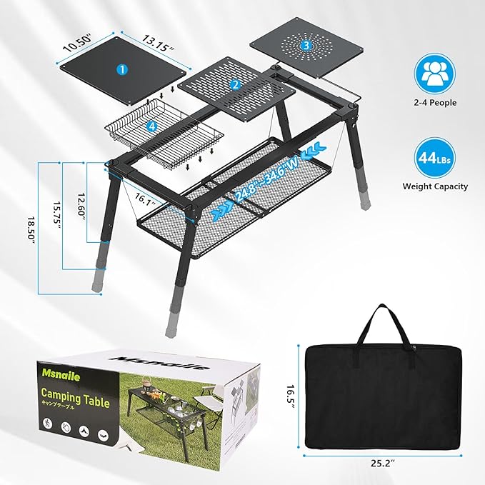 Doben Portable Adjustable IGT Camping Table - Folding Sturdy Outdoor Table for Picnic/Fishing