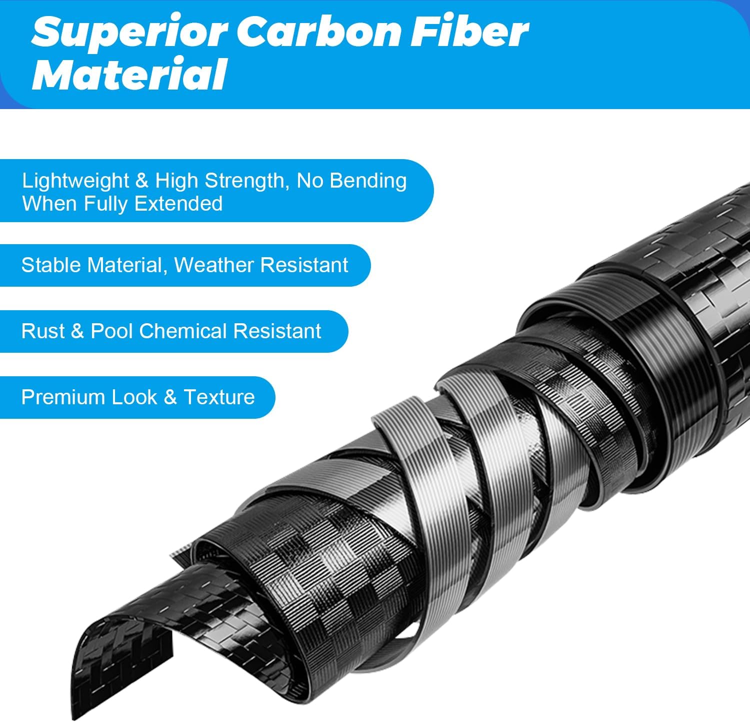 Doben Carbon Fiber 16FT Adjustable Telescopic Pool Pole with Quick-Release Lock - Compatible with Skimmer Nets, Brushes & Vacuums