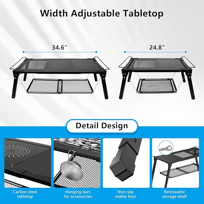 Doben Portable Adjustable IGT Camping Table - Folding Sturdy Outdoor Table for Picnic/Fishing