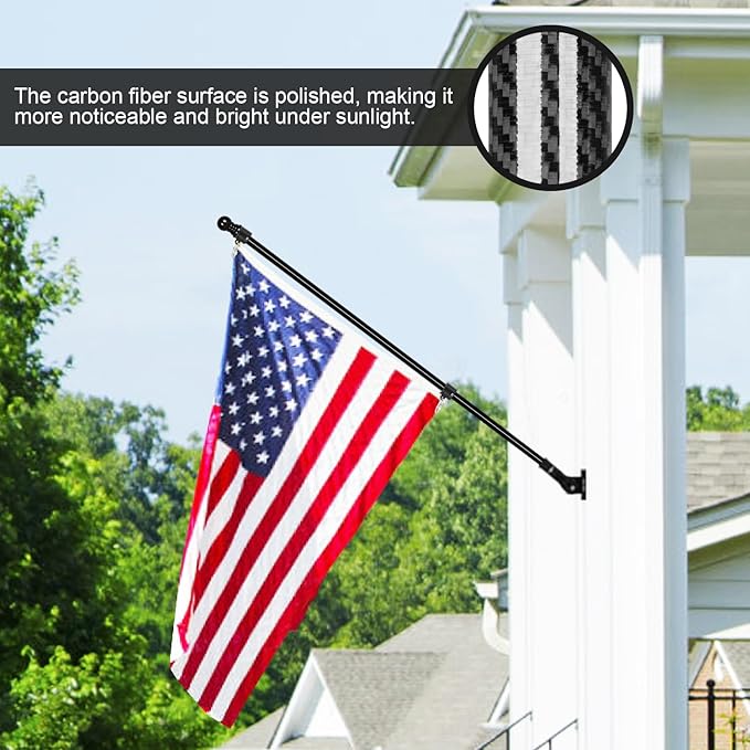Doben 6FT 3K Carbon Fiber Flag Pole - Tangle Free Black Rust/Wind Resistant (No Bracket)