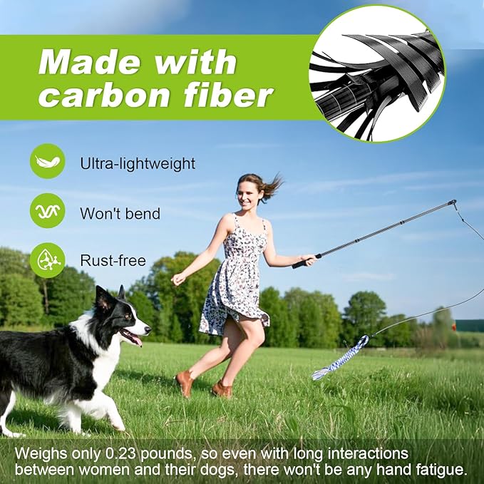 Doben Carbon Fiber Dog Flirt Pole - 40In Telescopic 0.23LBS with 2 Toys & Ropes