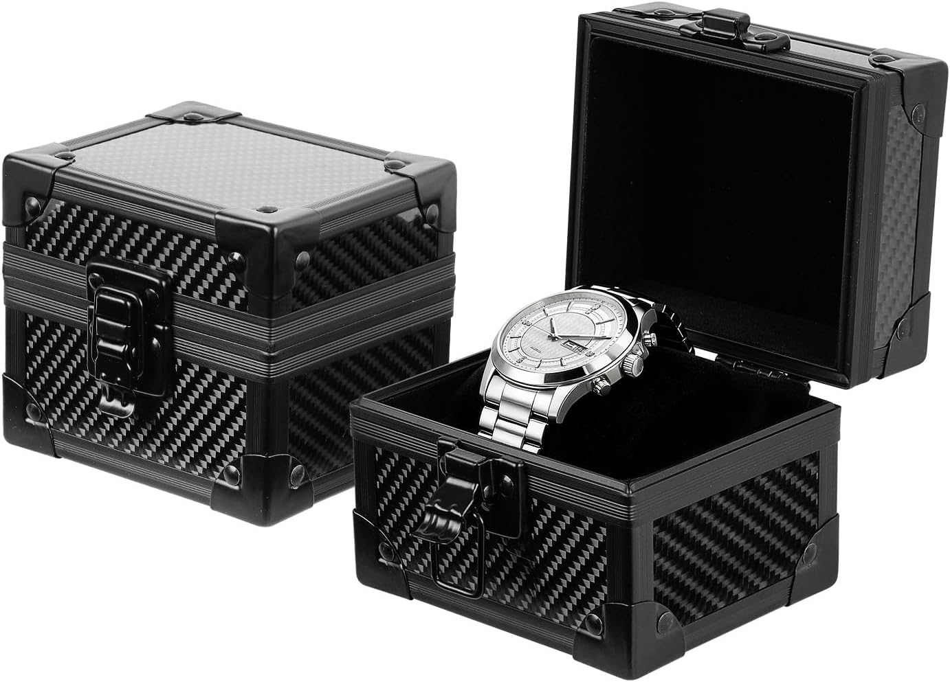 Doben Luxury Watch Case for Men, Carbon Fiber Hard Watch Box with Plush Interior, Single Storage Watch Organizer, Luxury Gift Box for Collectors