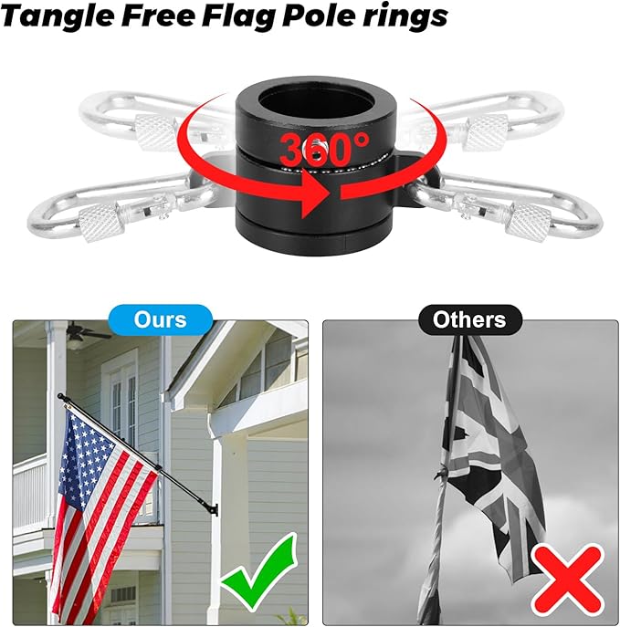 Doben 6FT 3K Carbon Fiber Flag Pole - Tangle Free Black Rust/Wind Resistant (No Bracket)