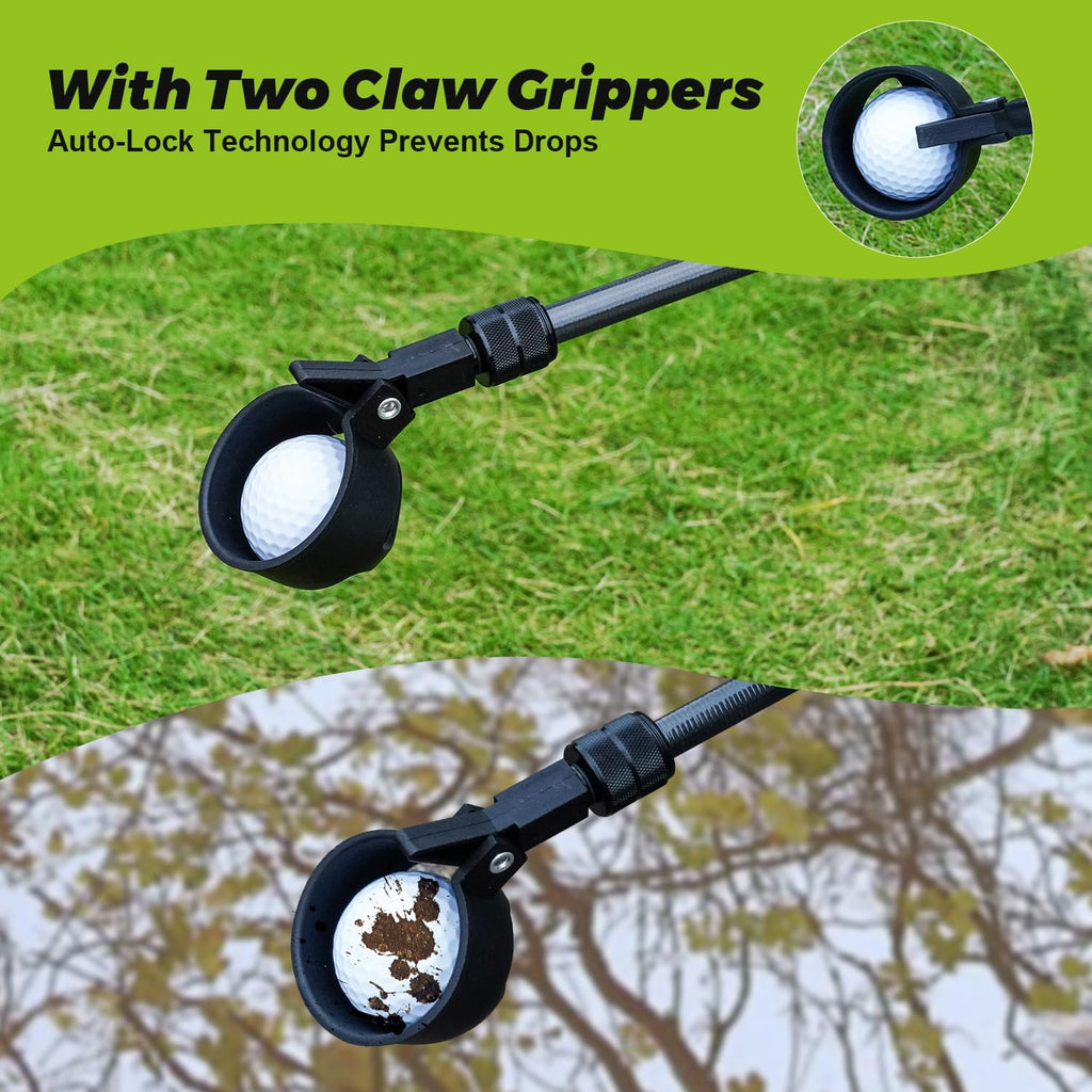Doben Golf Ball Retriever Telescopic, Carbon Fiber Golf Ball Picker Upper for Water, Lightweight & Durable Golf Ball Grabber with 2 Claw Sucker Tool, Golf Accessories Gifts for Men Women