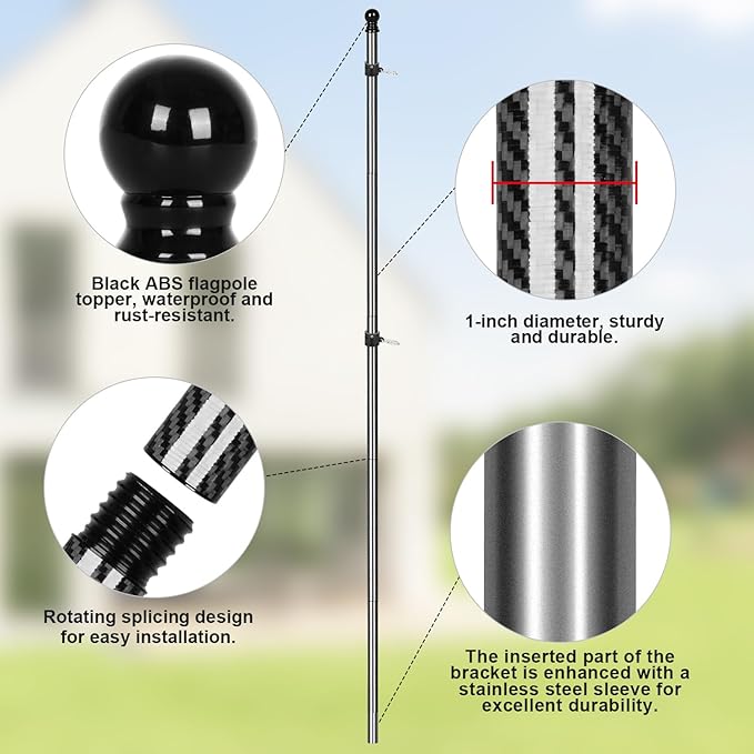 Doben 6FT 3K Carbon Fiber Flag Pole - Tangle Free Black Rust/Wind Resistant (No Bracket)