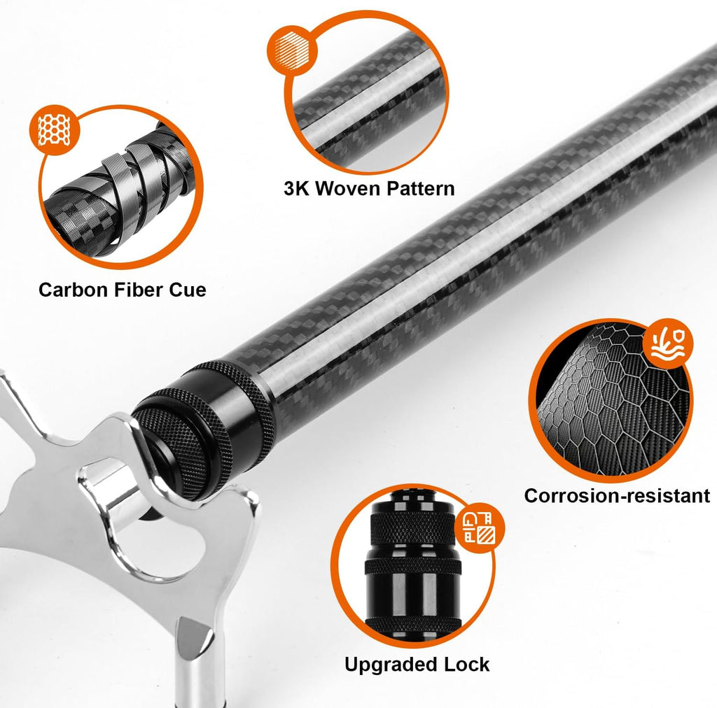 3K Carbon Fiber Retractable Pool Bridge Stick with Removable Metal Bridge Heads, Professional Snooker Cue Rest with Storage Bag, Pool Table Billiards Accessories Birthday Valentine's Day Gift