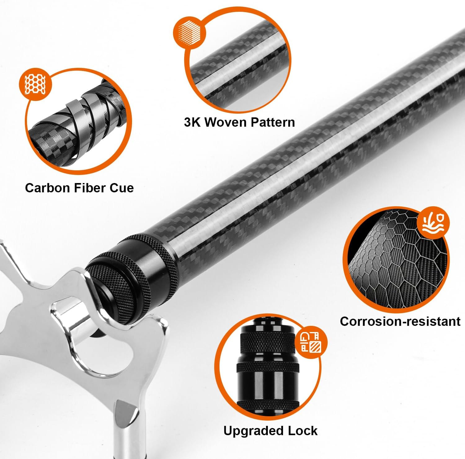 3K Carbon Fiber Retractable Pool Bridge Stick with Removable Metal Bridge Heads, Professional Snooker Cue Rest with Storage Bag, Pool Table Billiards Accessories Birthday Valentine's Day Gift