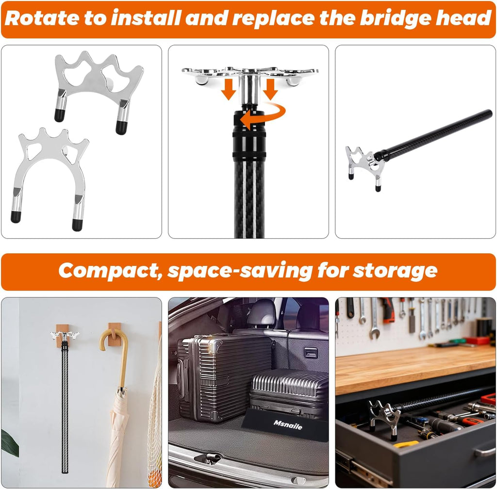 3K Carbon Fiber Retractable Pool Bridge Stick with Removable Metal Bridge Heads, Professional Snooker Cue Rest with Storage Bag, Pool Table Billiards Accessories Birthday Valentine's Day Gift
