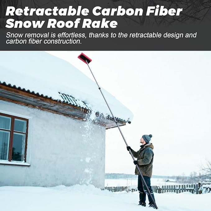 Doben Scratch-Free carbon fiber Car Snow Brush & Ice Scraper | 3.5-12ft Pole.| Premium Snow Removal and Car Cleaner Kit |Perfect for SUV/Truck/Car Windshield, Windows, Roof