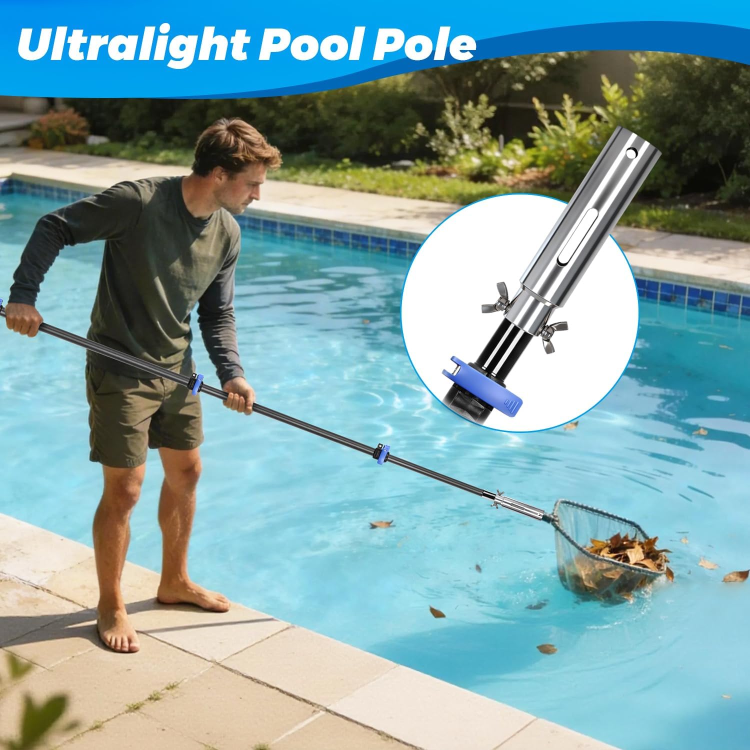 Doben Carbon Fiber Pool Pole, 16FT Heavy Duty Telescopic Pool Pole, Universal Extension Pole for Nets, Skimmers, Brushes