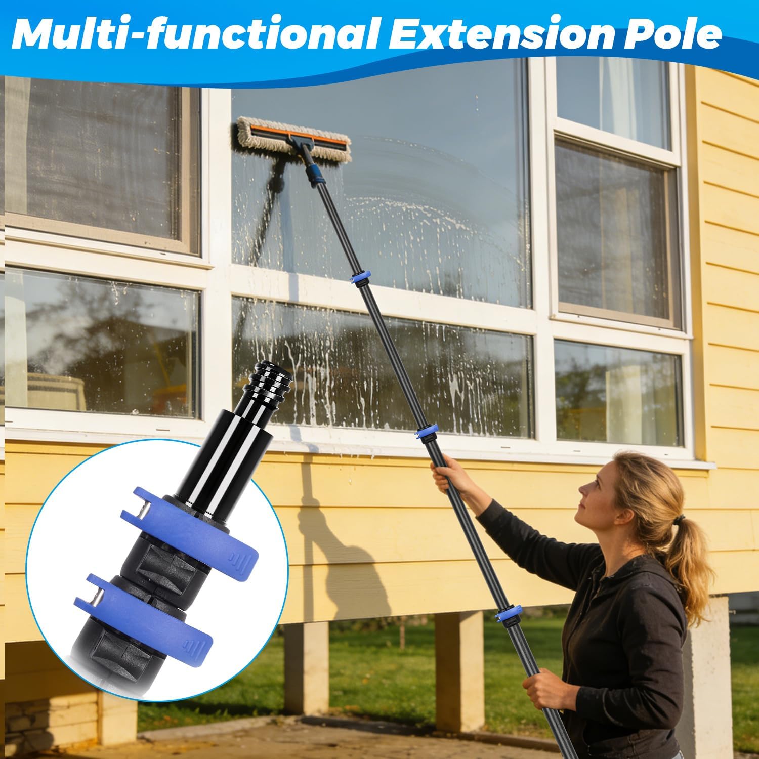 Doben Carbon Fiber Pool Pole, 16FT Heavy Duty Telescopic Pool Pole, Universal Extension Pole for Nets, Skimmers, Brushes