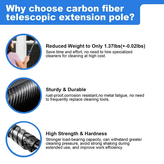 Doben 12FT Carbon Fiber Window Cleaner - Telescopic Pole Scrubber & Squeegee