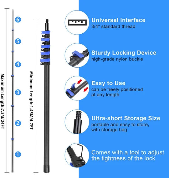 Doben Carbon Fiber Christmas Light Pole 4.7-24FT - Telescopic Hanger Tool